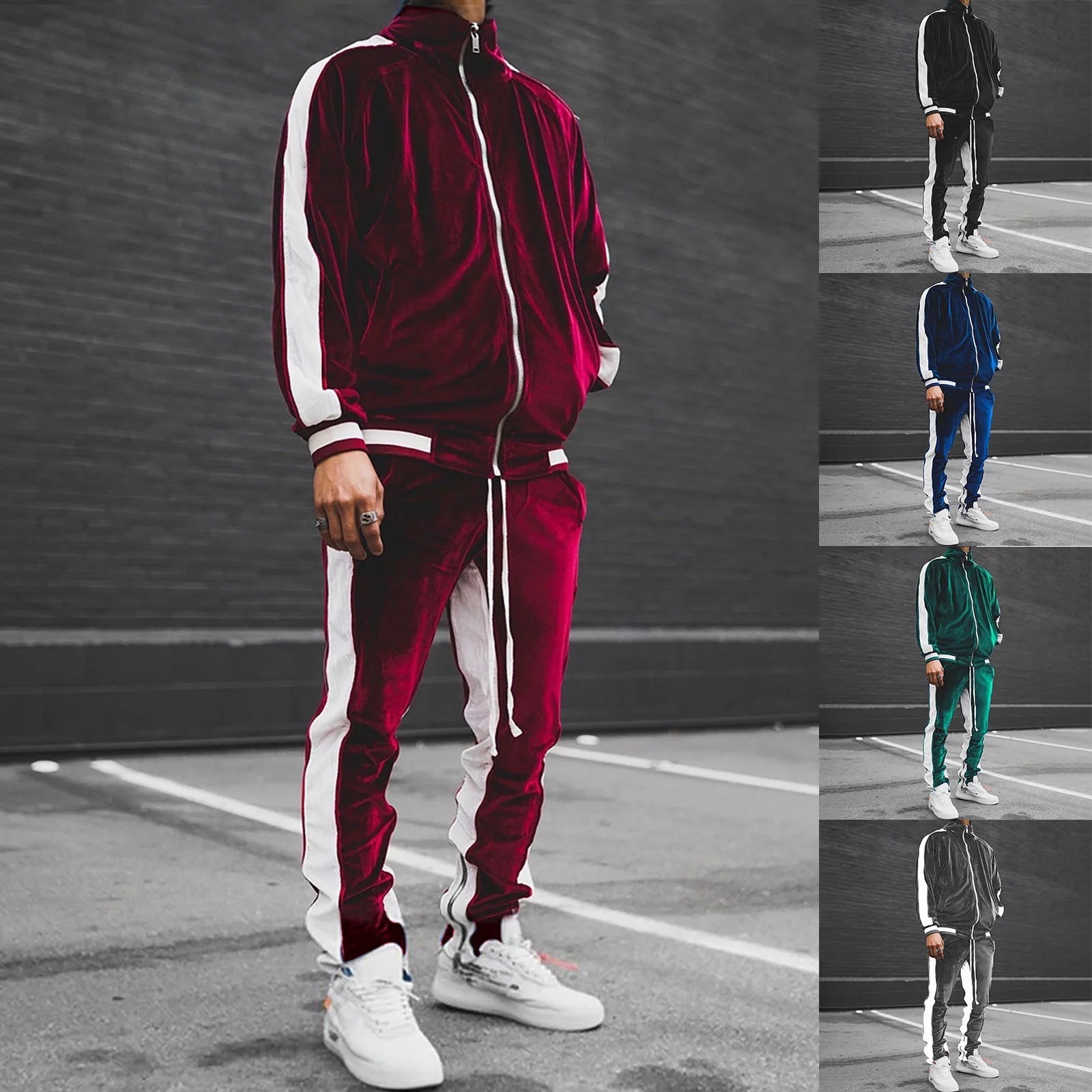 Velour Tracksuit Mens,2023 Men'S Velour Tracksuit 2 Pieces Winter Warm Full Zip up Jacket Sweatpants Fitness Sportswear Sweatsuit Jogger Sets trendy women's fashion | Sneha Styles